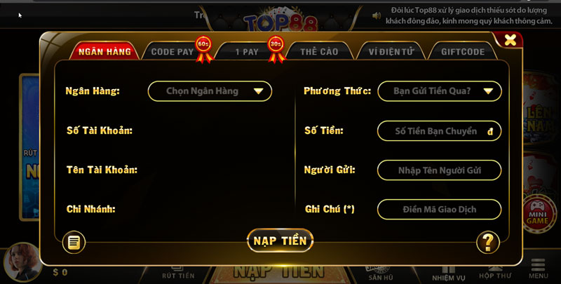 Cách Nạp Tiền Và Rút Tiền Tại Top88